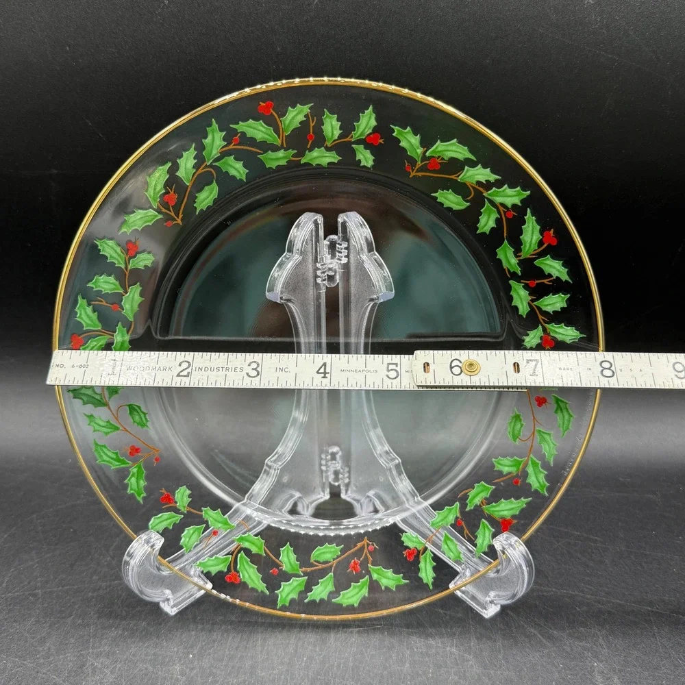 Vintage Lenox Holiday Salad Plates Set of 4 Clear Glass 8in Holly Berry Trad - Picture 4 of 6